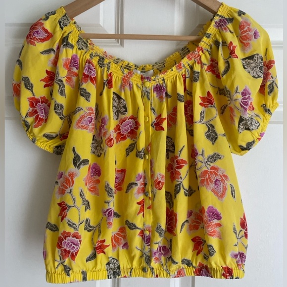 JOIE Derfuta 100% Silk Puff Sleeve Off Shoulder Romantic Floral Top Size M NWT - Picture 1 of 14